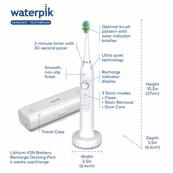 Features & Dimensions - Sensonic Electric Toothbrush STW-03W020