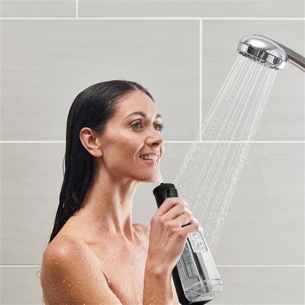 Using Black Cordless Select Water Flosser WF-10W022 in Shower