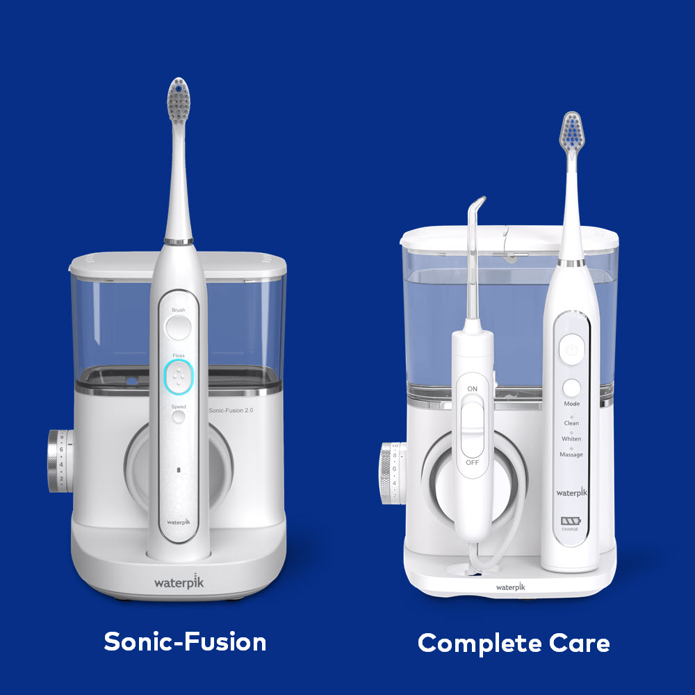 Waterpik® Sonic-Fusion 2.0, white with chrome, SF-03W010-1 and Waterpik® Complete Care 9.0, white with chrome, CC-01CD010-1