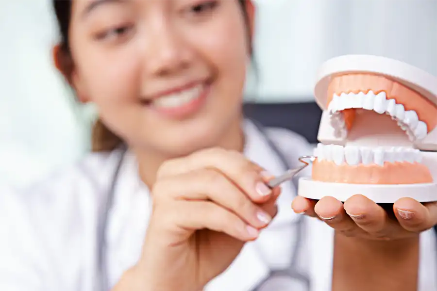 Dental professional demonstrating gum check