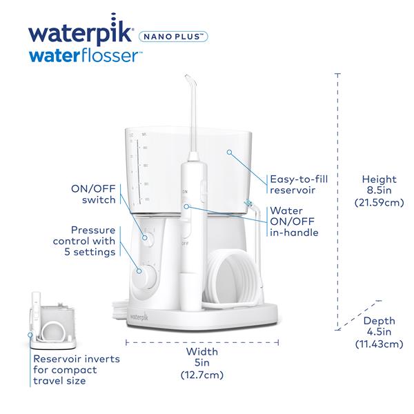 Features & Dimensions Waterpik Nano Plus WP-320