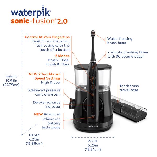 Features & Dimensions - Waterpik Sonic-Fusion 2.0 SF-03 Black
