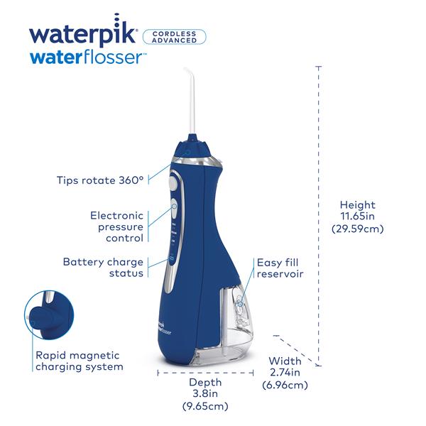 Features & Dimensions - Waterpik Cordless Advanced Water Flosser WP-563