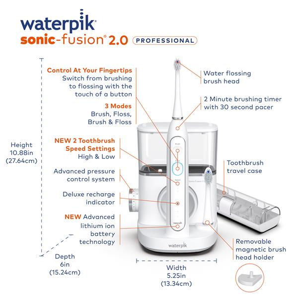 Features & Dimensions - Waterpik Sonic-Fusion 2.0 Professional SF-04
