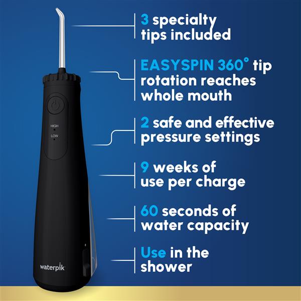 Features & Dimensions - Waterpik Cordless Plus 5000 Water Flosser WF-24 Black
