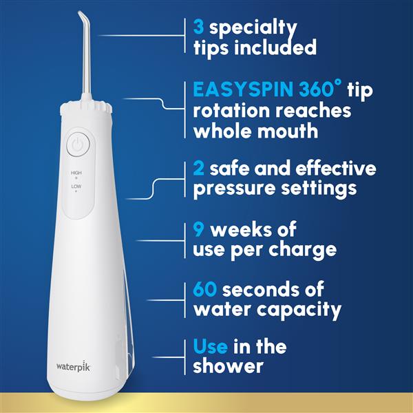 Features & Dimensions - Waterpik Cordless Plus 5000 Water Flosser WF-24 White