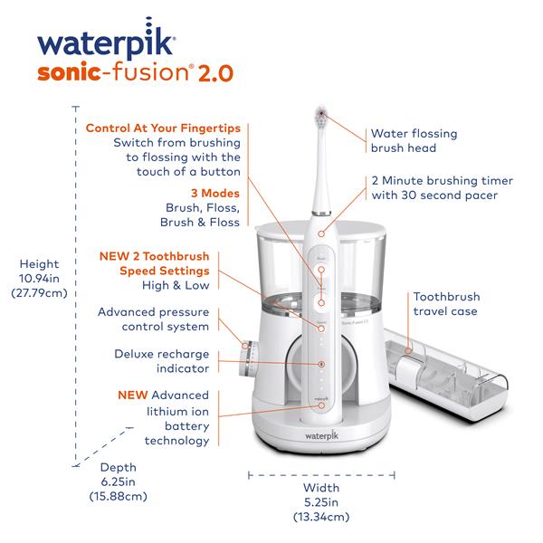Features & Dimensions - Waterpik Sonic-Fusion 2.0 SF-03 White