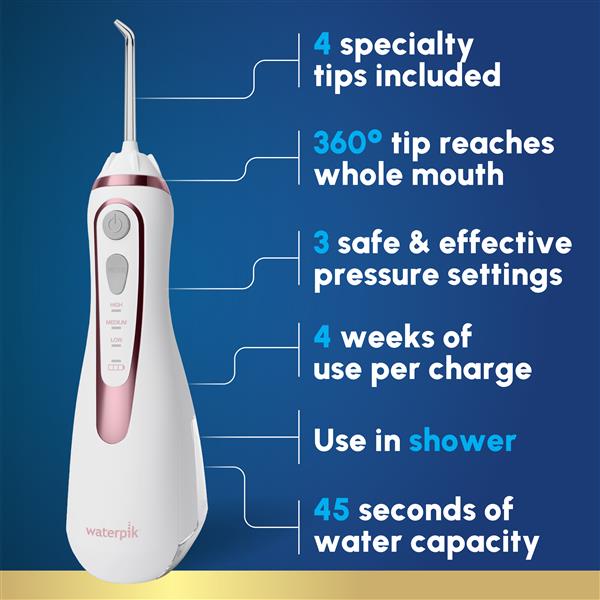 Features & Dimensions - Waterpik Cordless Advanced 2.0 Water Flosser WP-589