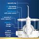 White ION countertop water flosser features: 5 specialty tips, 360ᵒ tip reaches whole mouth, flossing wand with water control, 90 seconds of water capacity, magnetic handle storage, and 10 safe and effective intensity settings.