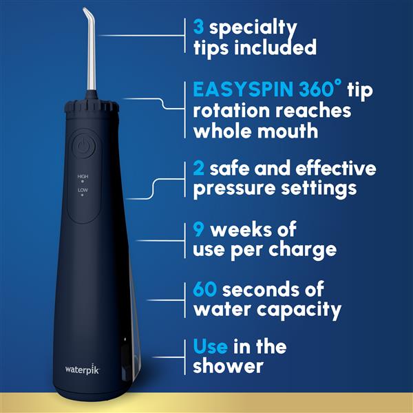 Features - Waterpik Cordless Gem Water Flosser WF-27  Blue
