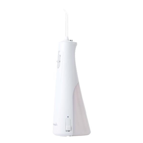 Sideview of the White Cordless 1100 handheld water flosser.