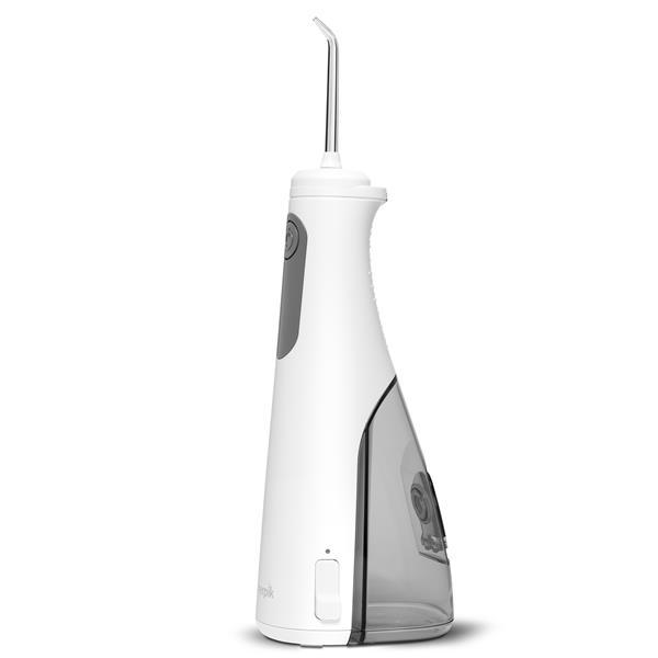 Sideview of the White Cordless Enhance 3200 handheld water flosser.