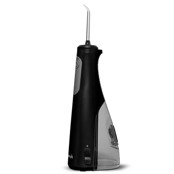 Sideview of the Black Cordless Enhance 3200 handheld water flosser.