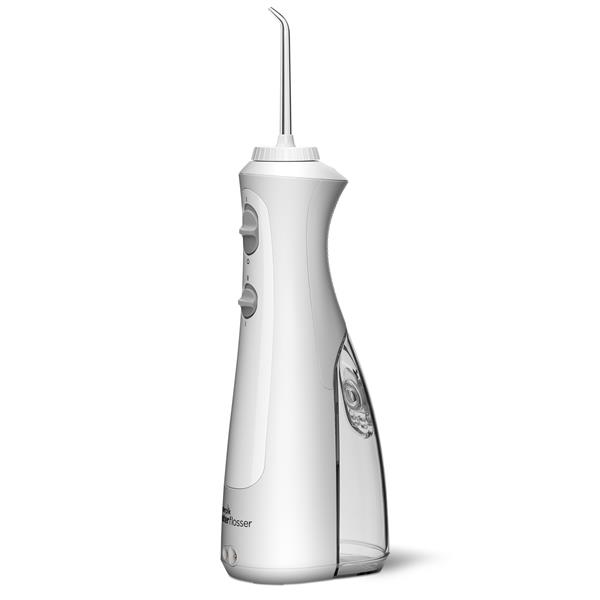 Sideview- WF-13 White Cordless Pearl Water Flosser, Handle, & Tip