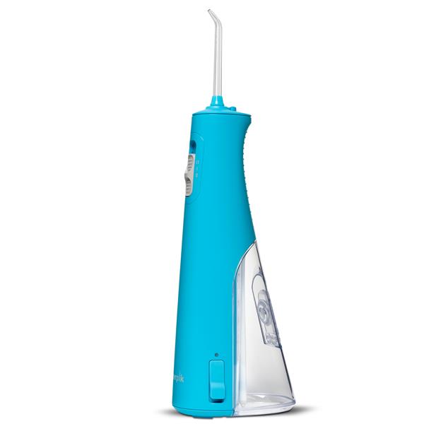 Sideview of the cyan Cordless Pulse 3100 handheld water flosser.