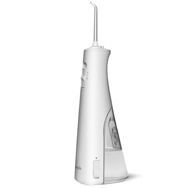 Sideview- WF-20 White Cordless Pulse Water Flosser, Handle, & Tip