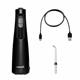 Black Cordless 1100 handheld water flosser with charging cable and Precision Handheld Cordless tip. 