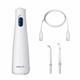 White Cordless 1200 handheld water flosser with charging cable, a Precision Handheld Cordless tip, and a Water Flosser Tongue Cleaner tip.
