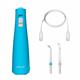 Cyan Cordless Pulse 3100 handheld water flosser with charging cable, a Precision Handheld Cordless tip, and a Water Flosser Tongue Cleaner tip.