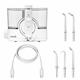 White ION countertop water flosser with 1 Precision tip, 1 Orthodontic tip, 1 Pik Pocket tip, 1 Implant Denture tip, 1 Plaque Seeker tip, and charging cable.