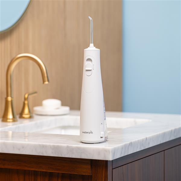 White Cordless Enhance 3000 Water Flosser WF-20 in Bathroom